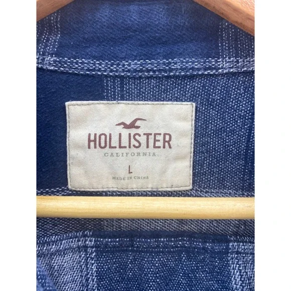 Hollister Mens Blue Plaid Cotton Flannel Button Down Shirt Medium Grunge Preppy - Picture 5 of 9